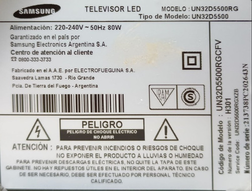 Tv Samsung 32 Pulgadas Full Hd Led Un32d5500 Funcionando (Usado)