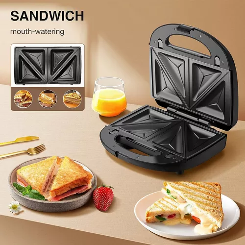 Sandwichera 3 en 1 con placas extraíbles, sandwichera eléctrica con prensa  Panini, tostadora de sándwiches para el desayuno