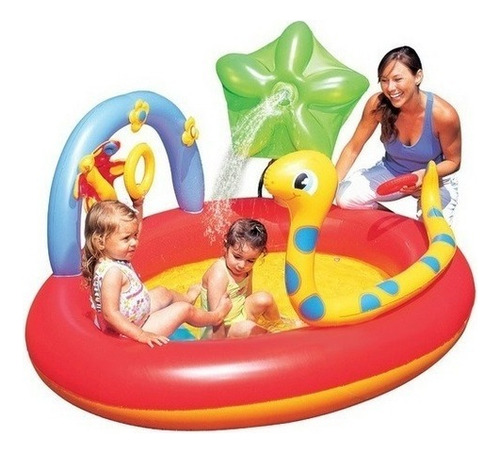 Pileta Inflable Centro Actividades Chorro Agua Bestway 53026 Color Roja