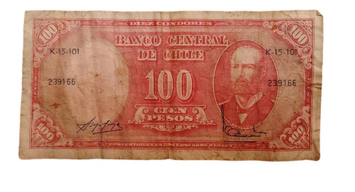 Antiguo Billete 100 Pesos 10 Centésimos De Escudo Chile