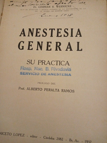 Anestesia General.german Wernicke 1937. Firmado X Autor(25