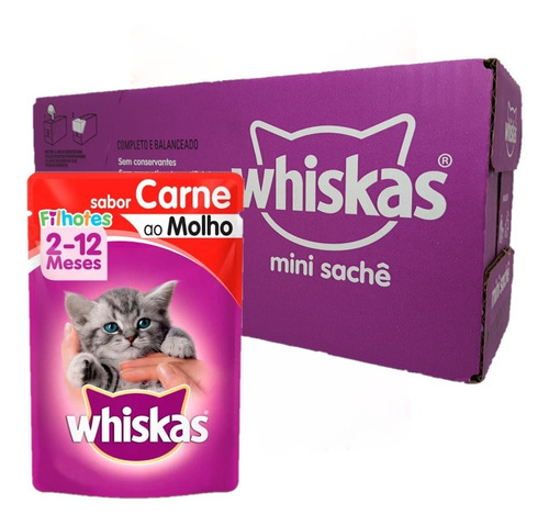 Ração Úmida Gatos Filhotes Carne Molho 85g 20 Sachês Whiskas