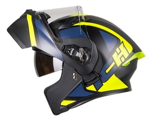 Casco De Moto Ich 3120 Dock Negro Amarillo Neon Abatible