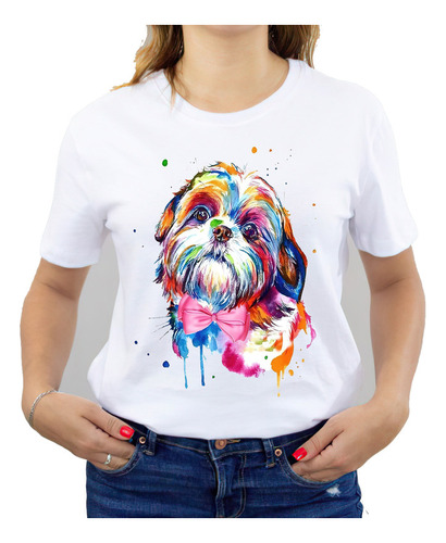 Polera Estampada Dama 100%algodón Shih Tzu Colores 581