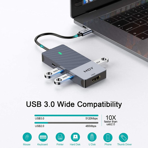 Imagen 5 de 9 de Adaptador Usb-c - 3 Port Usb + Hdmi + Sd + Msd + Pd - Pc/mac
