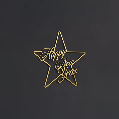 Letrero Happy New Year Estrella Varios Colores 45x45 Cm Mdf