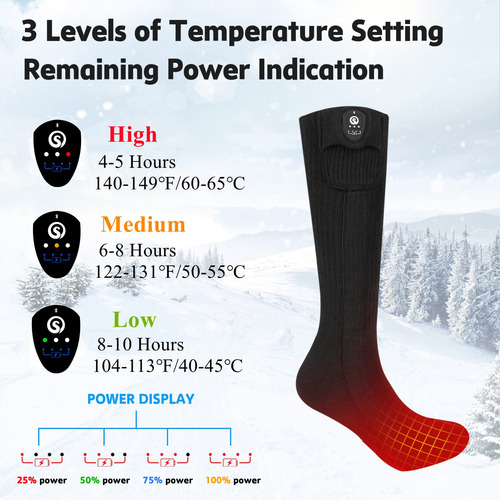 Calcetines Térmicos Eléctricos Savior Para Hombres Y Mujeres Negro Diseño De La Tela Talle
