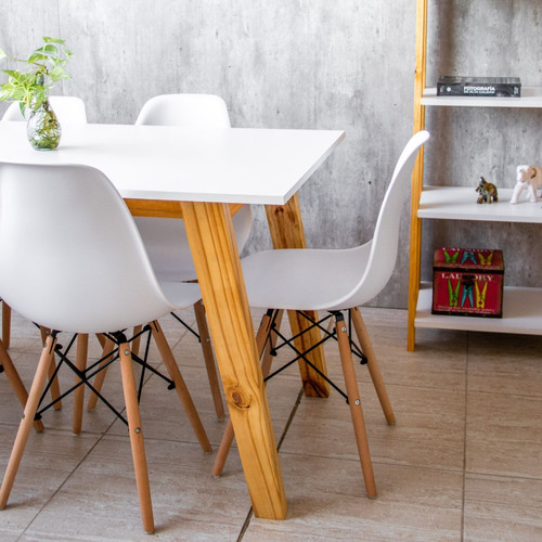 Juego Comedor Nórdico Mesa Madera 140x80 + 6 Sillas Eames Color Blanco