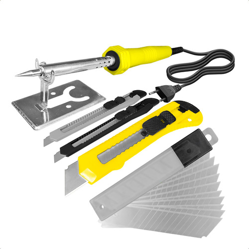 Ferro De Soldar 40w Elétrico 220v Profissional Com Kit Estilete Emborrachado 10 Laminas