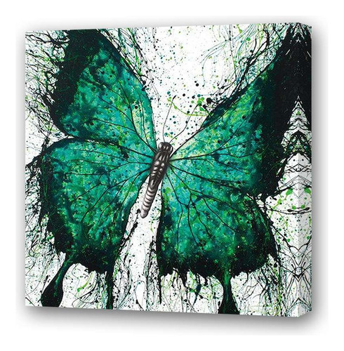 Cuadro 20x20cm Animal Mariposa Verde Watercolor Lapiz