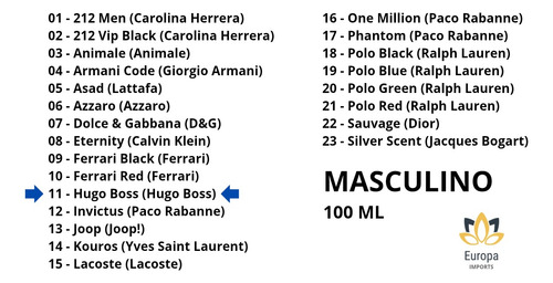 Perfume Masculino 100ml N °11 Europa Imports