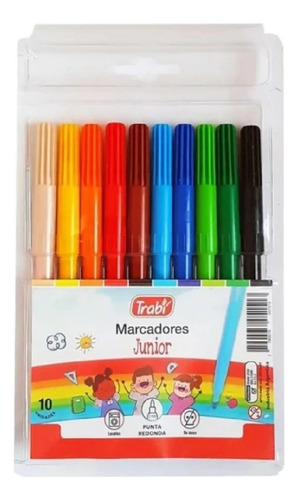 Marcadores Trabi Punta Fina X 10 Colores Fibras Lavab Devoto