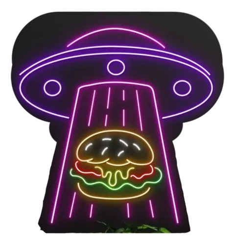 Letrero Led Neón Ovni Hamburguesa Abducción Decoración 