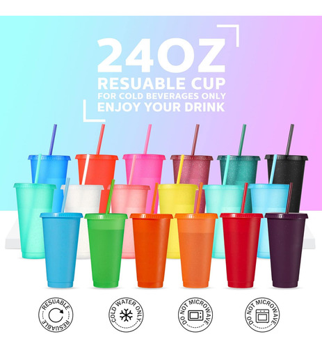 18 Paquetes Tazas Con Tapas Y Pajitas Tazas Reutilizables En