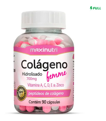 Colágeno Femme C/ Vit. A/c/d/e/zinco 90 Cápsulas - Maxinutri Sabor Sem sabor