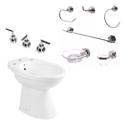 Juego Bidet Roca + Grifería Aqualaf + Accesorios 6 Piezas Aq