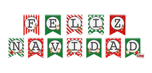 Banderín Banner Feliz Navidad Verde Rojo - Ciudad Cotillon