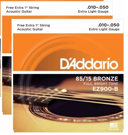 Kit 2 Encordoamento Cordas Violão Daddario Aço 010 - Ez900b