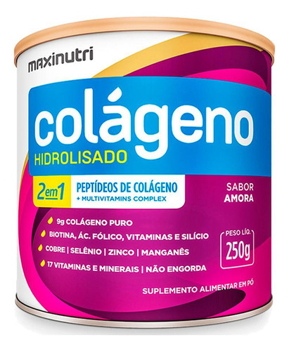 Colágeno Hidrolisado Com 17 Vitaminas 250g Amora Maxinutri