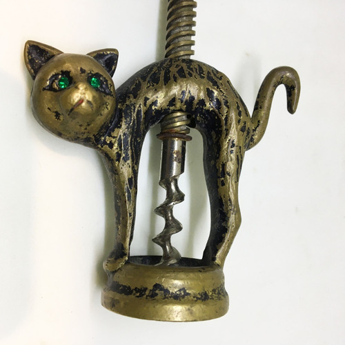 Antiguo Sacacorchos En Bronce 1910 Italia Ojos De Piedra