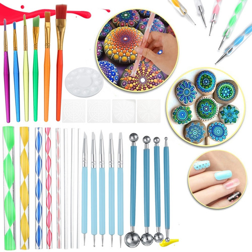 28pcs Mandala Dotting Herramientas Set Rock Painting Kit Uña