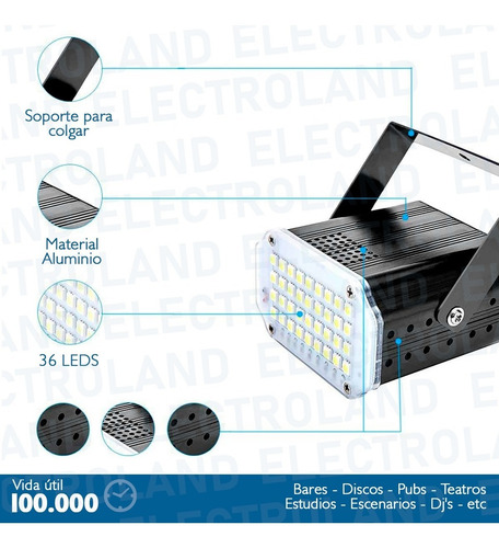 Flash 36 Led Mini Rgb Audiorrítmico Regulable Boliches Fiest