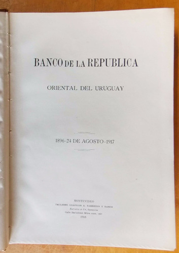Banco De La República O. Del Uruguay 1896-24 Agosto - 1917