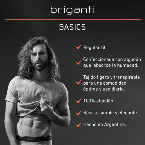 Imagen 9 de 10 de Remera Hombre Algodón Lisa Briganti Pack X 3 Moda Hxim09525