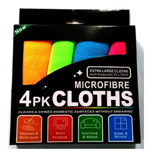 Pack X4 Paños Franela Microfibra 30x30 Colores Clicshop