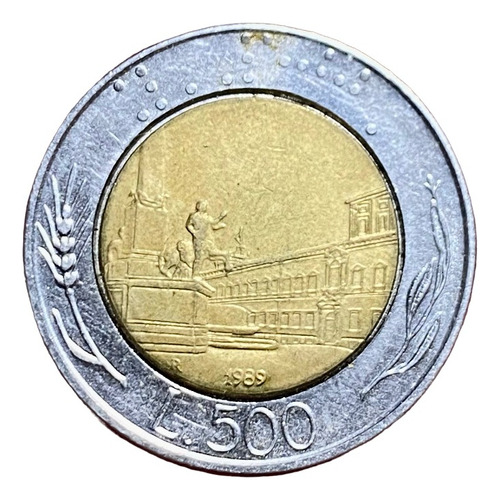 Moneda 500 Liras Italia 1989 Bimetalica  Km 111 