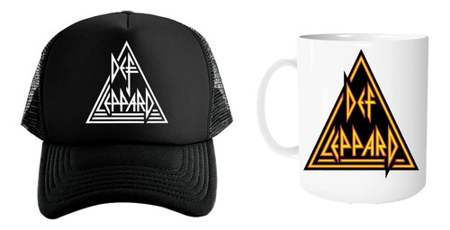 Gorra Black Unisex Y Taza 11oz Def Leppard Hard Rock Glam