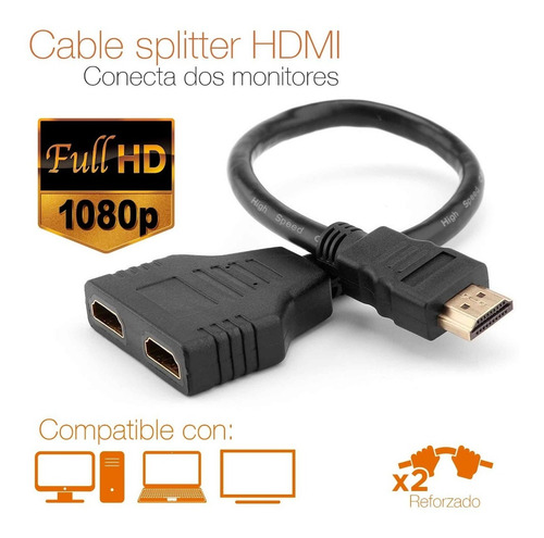 Cable Adaptador Splitter Hdmi Macho A 2 Hdmi Hembra Video