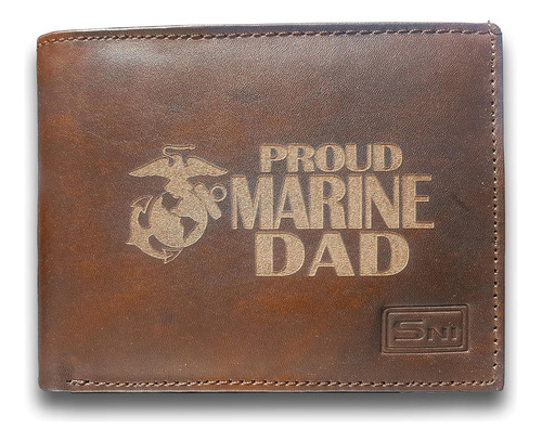 Proud Marine Dad Piel De Vacuno Genuina Grabado Con Láser De