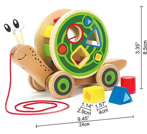 Imagen 6 de 7 de Juguete Para Bebé De Madera Caracol Para Pasear Y Arrastre