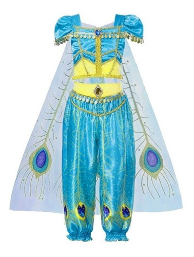 Imagem 2 de 6 de Fantasia Infantil Com Voal Princesa Jasmine Aladdin Carnaval