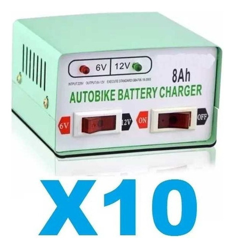 Pack X10 Cargador  Para Auto Y Moto, Bateria 12v / 6v - 8ah