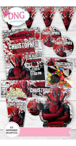 Kit Imprimible Invitaciones Candy Bar Png / Deadpool