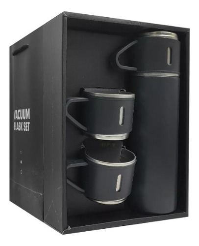 Kit Garrafa Térmica Helplo  Flask Set 500ml Com 3 Xícaras Cor Preto