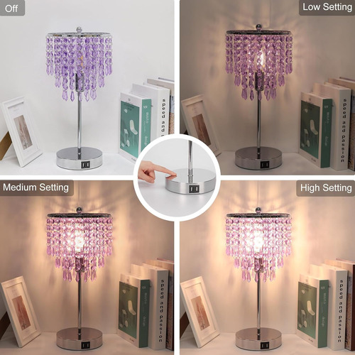 Lámpara De Cristal De La Cama Usb, Lámpara De Noche Táctil D