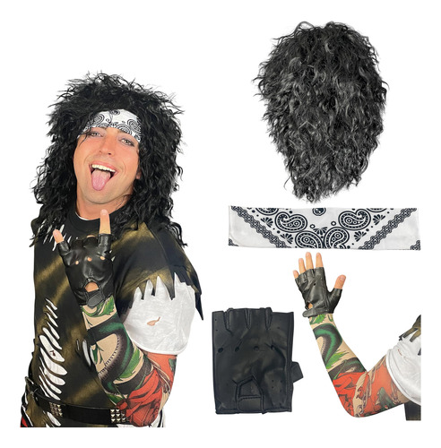 Watt's Wigs - Juego De Vestuario De 80s Hair Metal Rocker -