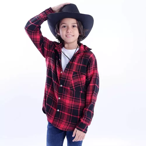 Camisa Masculina Infantil Xadrez Festa Junina + Grata Lenço