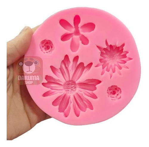 Imagen 2 de 6 de Molde Silicona 5 Flor Margarita Rosa Fondant Porcelana Fria