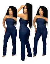 Comprar Macacão Flare Jeans Feminino Tomara Que Caia Modelador