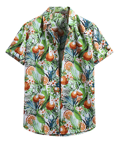 Camisa De Playa Hawaiana De Manga Corta Con Estampado Q Top
