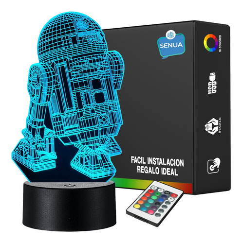 Lámpara De Noche 3d Led Star Wars R2d2 Decoración Holograma