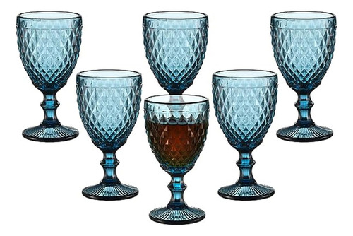 Vasos De Cristal Juego De 6 Copas De Vino 240ml Azul
