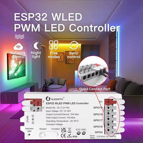 Controlador Led Esp32 Pwm Wled 5 Modos En 1 12-24-fs.