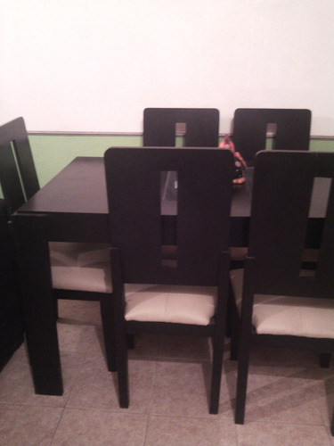 Juego De Comedor De 6 Puestos Con Silla De Cuero Color Beige