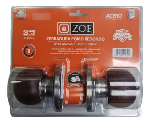 Cerradura Zoe Puerta Habitación - Pomo Madera Redondo