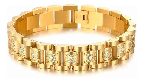 Pulsera Esclava Acer Inoxidable Oro Laminado Rolex 1.4cm Di